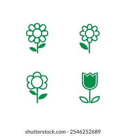 Un icono de flor verde conjunto de Ilustración vectorial en el fondo blanco.