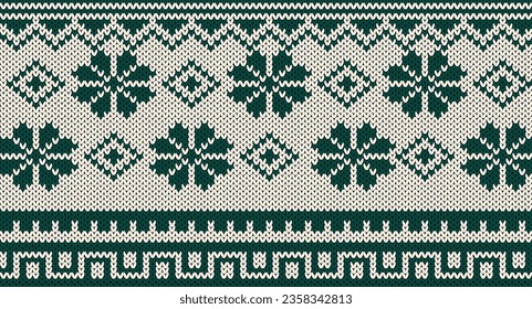 Green flower knitted pattern, Festive Sweater Design. Seamless Knitted Pattern, Christmas concept.