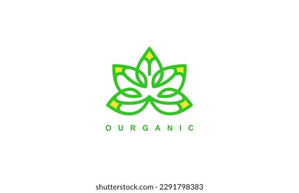 Green flower leaf logo with the abbreviation called 'ourganic' for our organic