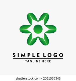 green flower logo and dots. Templat logo desain abstrak. Vektor logo.