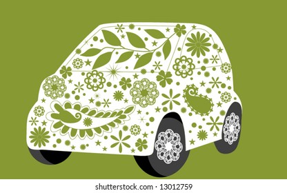 green flower mini car