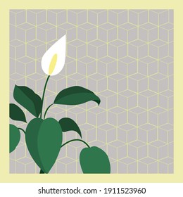 Flor verde sobre un fondo de formas geométricas. Diseño para el diseño