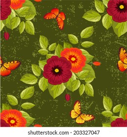 green flower pattern with butterflies