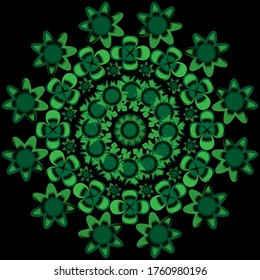 green flower patterns with various shapes. isolating black background. vector