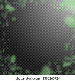 Green flower petals falling down. Actual romantic flowers vignette. Flying petal on transparent square background. Love, romance concept. Creative wedding invitation.