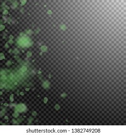 Green flower petals falling down. Artistic romantic flowers gradient. Flying petal on transparent square background. Love, romance concept. Captivating wedding invitation.