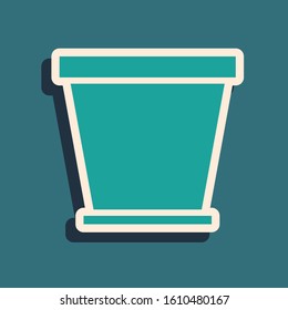 Green Flower pot icon isolated on blue background. Long shadow style. Vector Illustration