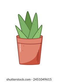 Green flower in a pot, vector illustration of the contour of a doodle plant, landscaping of the room