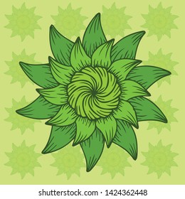 Green Flower With Spirograph Decorative Style
