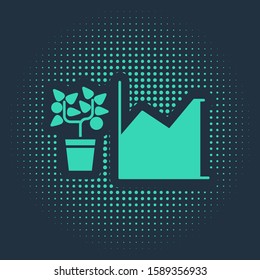 Green Flower statistics icon isolated on blue background. Abstract circle random dots. Vector Illustration