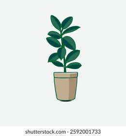 green flower vase with tree isolated on white background