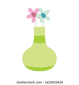 Green flower vase with flower vector illustration on isolated background.