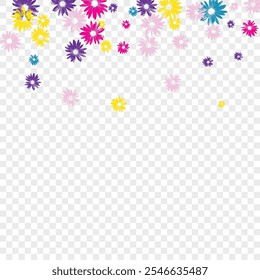 Green Flowers Background Transparent Vector. Flower Bloom Textile. Yellow Daisy Sophistication. Element Design. Simple Multi-colored Petal.