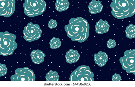 Green flowers in dark blue background