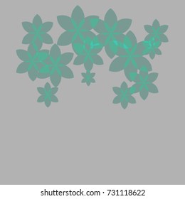 Green Flowers of Different Size Located on the Top of the Image on Grey Background