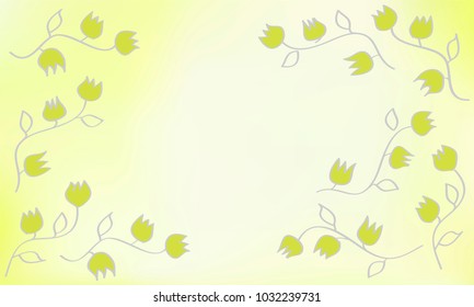 Green Flowers with Grey Leaves and Stem on Light Yellow Gradient Background