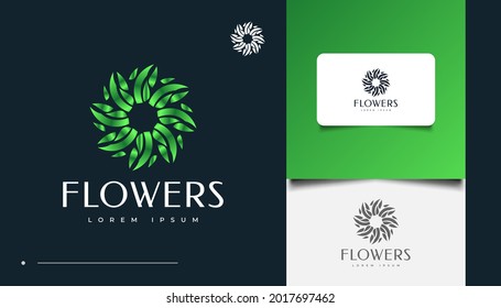 Green Flowers Logo Design with Spiral Concept, Suitable for Spa, Beauty, Florists, Resort, or Cosmetic Product Identity