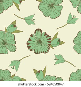 Green flowers on a beige background