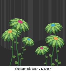 green flowers on gray stripes