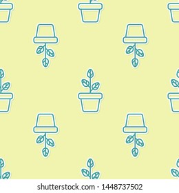 Green Flowers in pot icon isolated seamless pattern on yellow background. Plant growing in a pot. Potted plant sign.  Vector Illustration