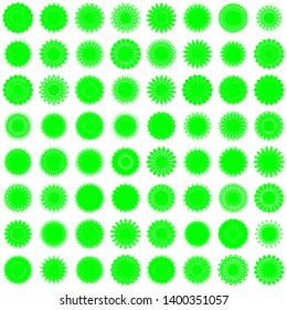 Green Flowers / Pseudo-Snowflakes on white background. Sharp set of 64 items. 18 (eighteen) angles. - Vector