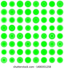 Green Flowers / Pseudo-Snowflakes on white background. Sharp set of 64 items. 18 (eighteen) angles. - Vector