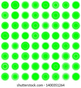 Green Flowers / Pseudo-Snowflakes on white background. Sharp set of 64 items. 18 (eighteen) angles. - Vector