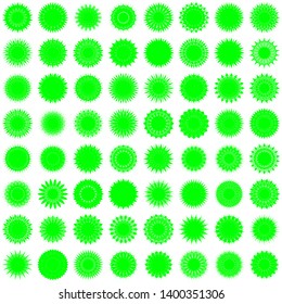 Green Flowers / Pseudo-Snowflakes on white background. Sharp set of 64 items. 18 (eighteen) angles. - Vector