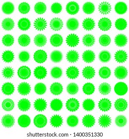 Green Flowers / Pseudo-Snowflakes on white background. Sharp set of 64 items. 18 (eighteen) angles. - Vector