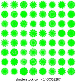 Green Flowers / Pseudo-Snowflakes on white background. Sharp set of 64 items.  