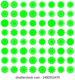 Green Flowers / Pseudo-Snowflakes on white background. Sharp set of 64 items.  