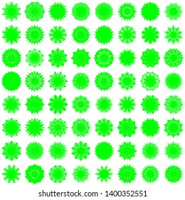 Green Flowers / Pseudo-Snowflakes on white background. Sharp set of 64 items.  