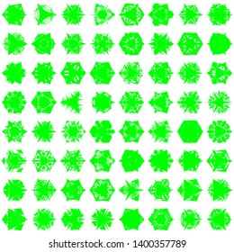 Green Flowers Pseudo-Snowflakes on white background. Sharp set of 100 items.   Vector