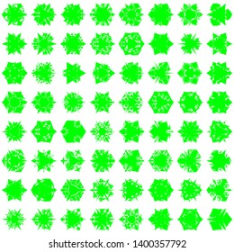 Green Flowers Pseudo-Snowflakes on white background. Sharp set of 100 items.   Vector