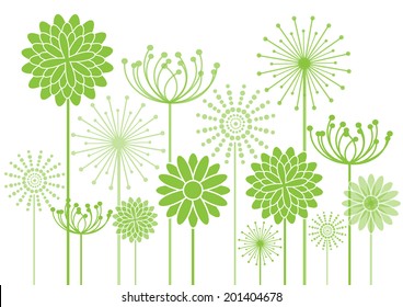 green flowers silhouettes vector background