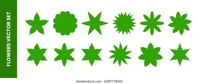 Green flowers vector set various floral shapes for nature logo design 