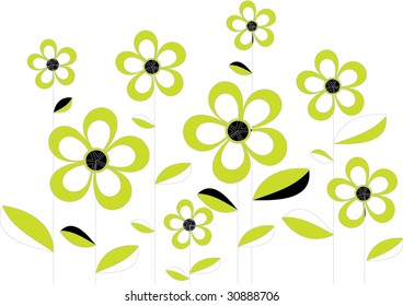 Green flowers in white background, vector