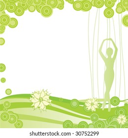 green flowers with woman silhouette