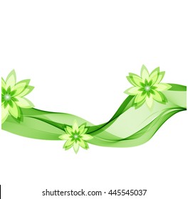 Green flowing waves with green flowers,vector illustration
