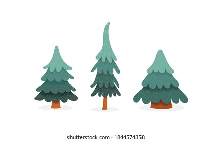 Green fluffy christmas pine, isolated on white background. Set of three trees. Christmas tree. For christmas and new year design.
Vector illustration in a flat style. 