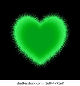 El corazón verde esponjoso. Ilustración vectorial izada. Uso para impresión, carteles, pantalones T, dibujo textil, patrón de impresión.