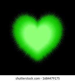 El corazón verde esponjoso. Ilustración vectorial izada. Uso para impresión, carteles, pantalones T, dibujo textil, patrón de impresión.