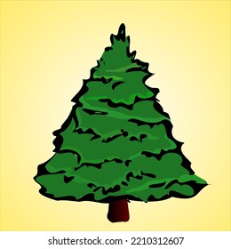 Green fluffy spruce on a yellow background