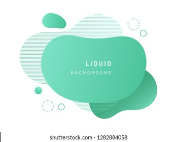 Green fluid blob for card background. Liquid stain in dynamic color. Free geometrical shape for flyer. Aqua blotch with wavy lines. Abstract gradient banner template