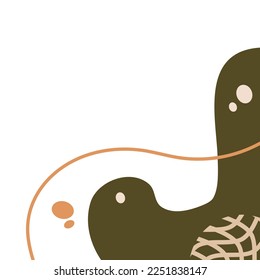 green fluid shape with line and blob ornament illustration for background corner border or frame