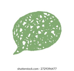 Green fluid speech bubble in crayon scribble style. Oval and circle chat element with quote, comment, and talk concept as dialogue or message graphic accent for modern communication use.