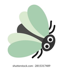 Green fly. Hand drawn vector flat. Animal. Flying insect. Bug, hexapod. Wings, legs. Pest. Color illustration.