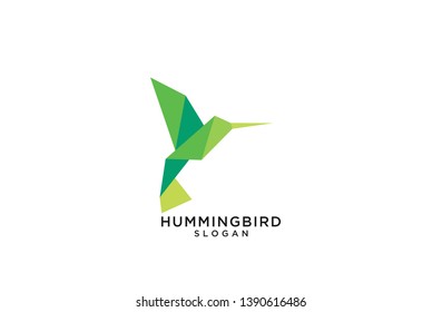 green fly hummingbird logo origami abstract polygon icon designs vector illustration flat