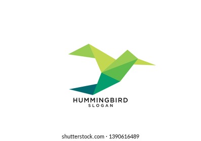 green fly hummingbird logo origami abstract polygon icon designs vector illustration flat