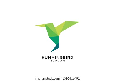 green fly hummingbird logo origami abstract polygon icon designs vector illustration flat